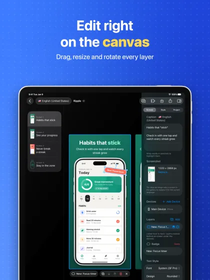 iPad screenshot 2: Edit right on the canvas