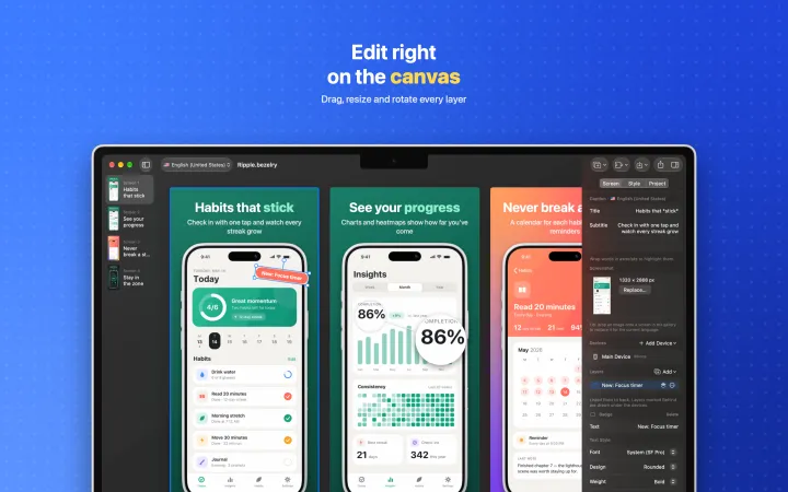 Mac screenshot 2: Edit right on the canvas